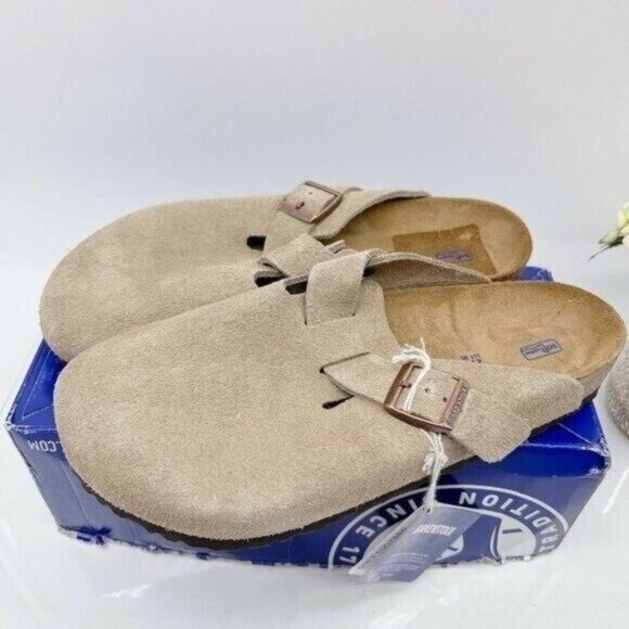 Birkenstock Soft Footbed Boston Clog Taupe Suede EU 43 Mens US 10- 10.5 Regular - Picture 1 of 8
